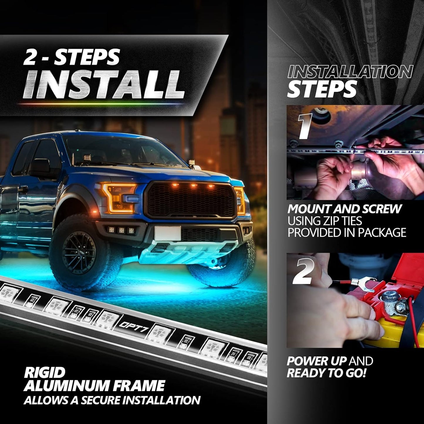 AURA PRO LED Aluminum Underglow Lighting Kit Bluetooth Enabled App for Car Trucks RV Trailers