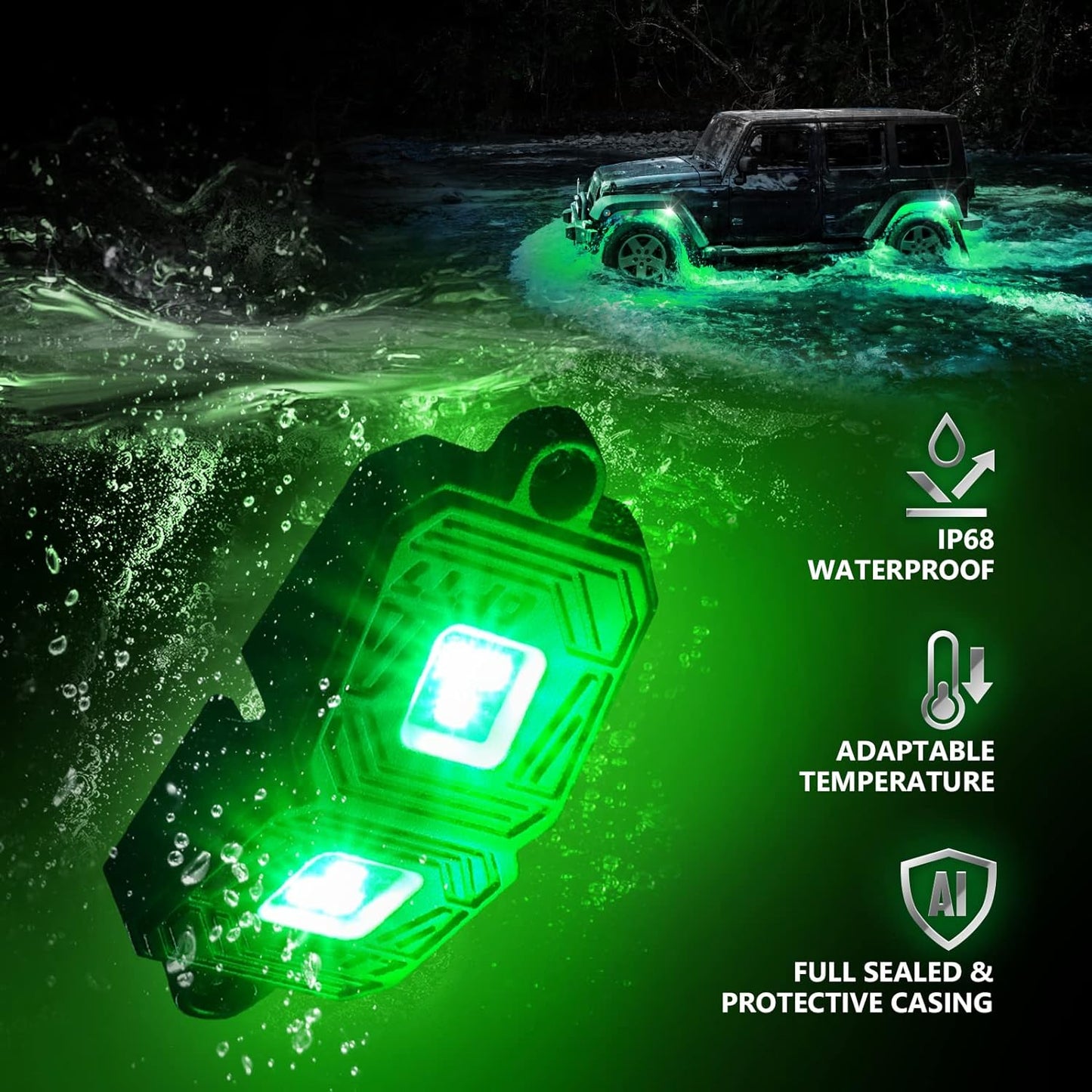 AURA PRO Exterior Pack Bundle (Grille LED Kit + Underglow LED Kit + Photon RGB Rock Light Kit) - Bluetooth  APP and Remote Controlled