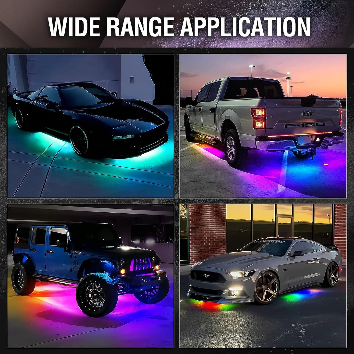 AURA Exterior Pack Bundle (Grille LED Kit + DreamColor Underglow LED Kit + Photon RGB Rock Light Kit) - Bluetooth APP and Remote Controlled