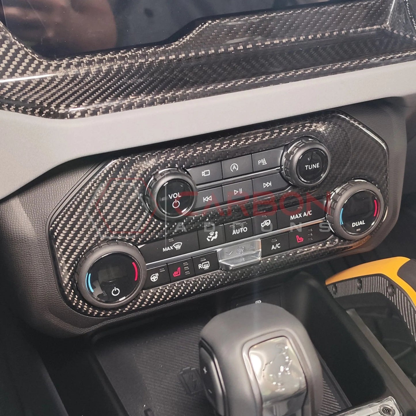 Real Carbon Fiber Radio & AC Control Panel Cover For 2021+ Ford Bronco