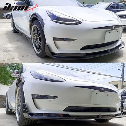 2017-2023 Tesla Model 3 Side Skirts Extension V Style Gloss Black 6PC