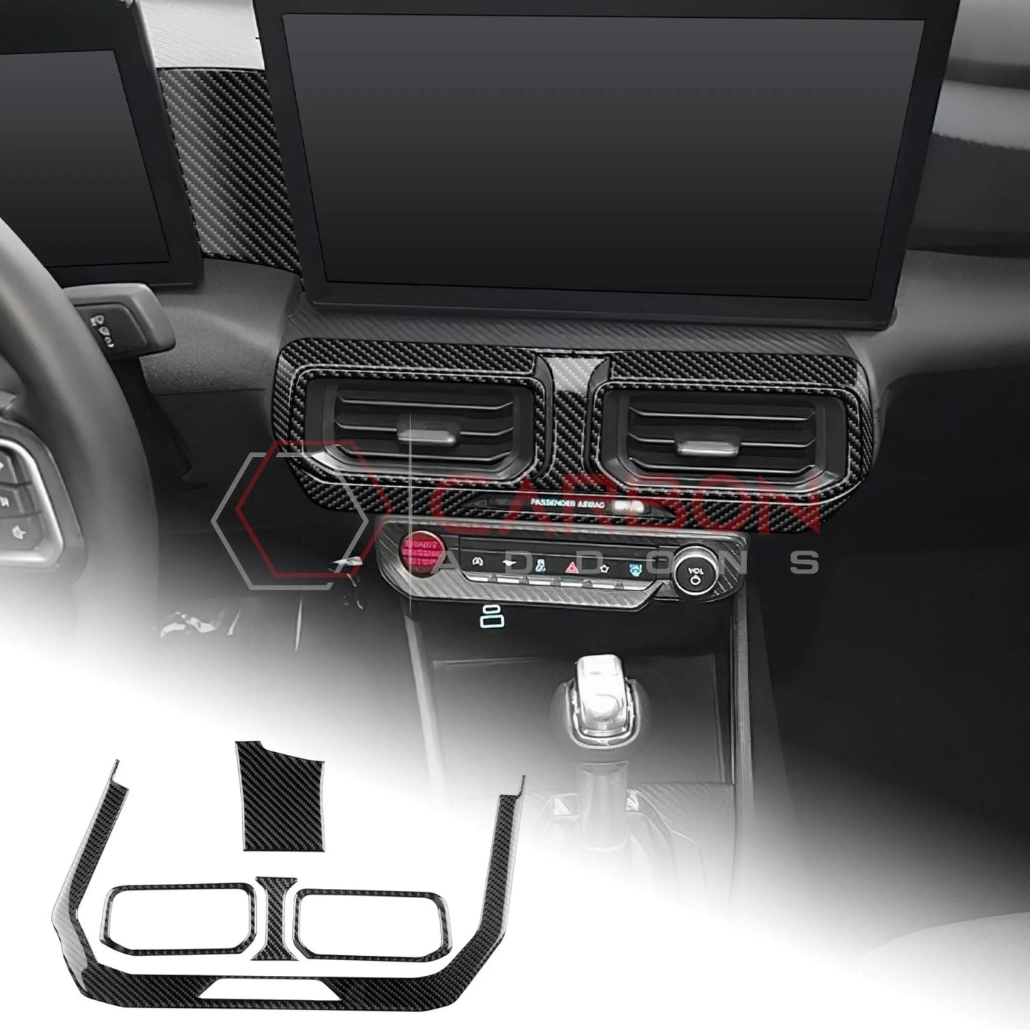 Real Carbon Fiber Center Dashboard A/C Vent Trim Overlays for 2024+ Ford Mustang