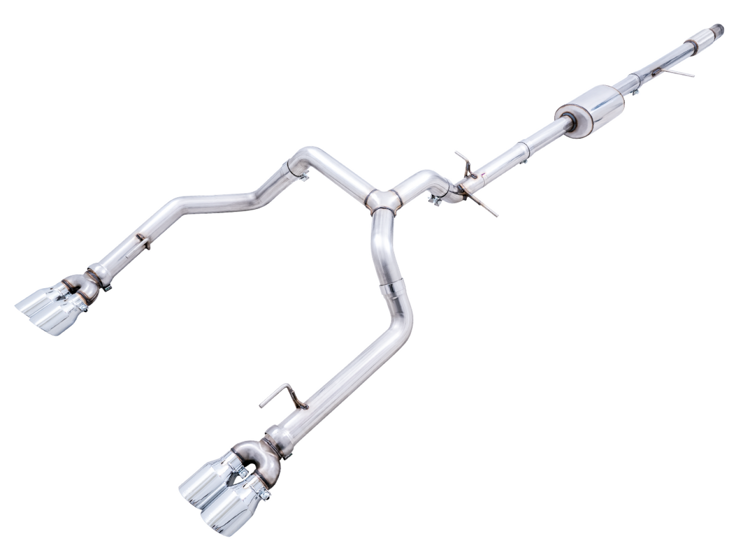 AWE Tuning 0FG Catback Split Rear Exit Exhaust for 4th Gen Silverado/Sierra 1500 5.3L (With Bumper Cutouts) - Quad Chrome Silver Tips 3015-42201