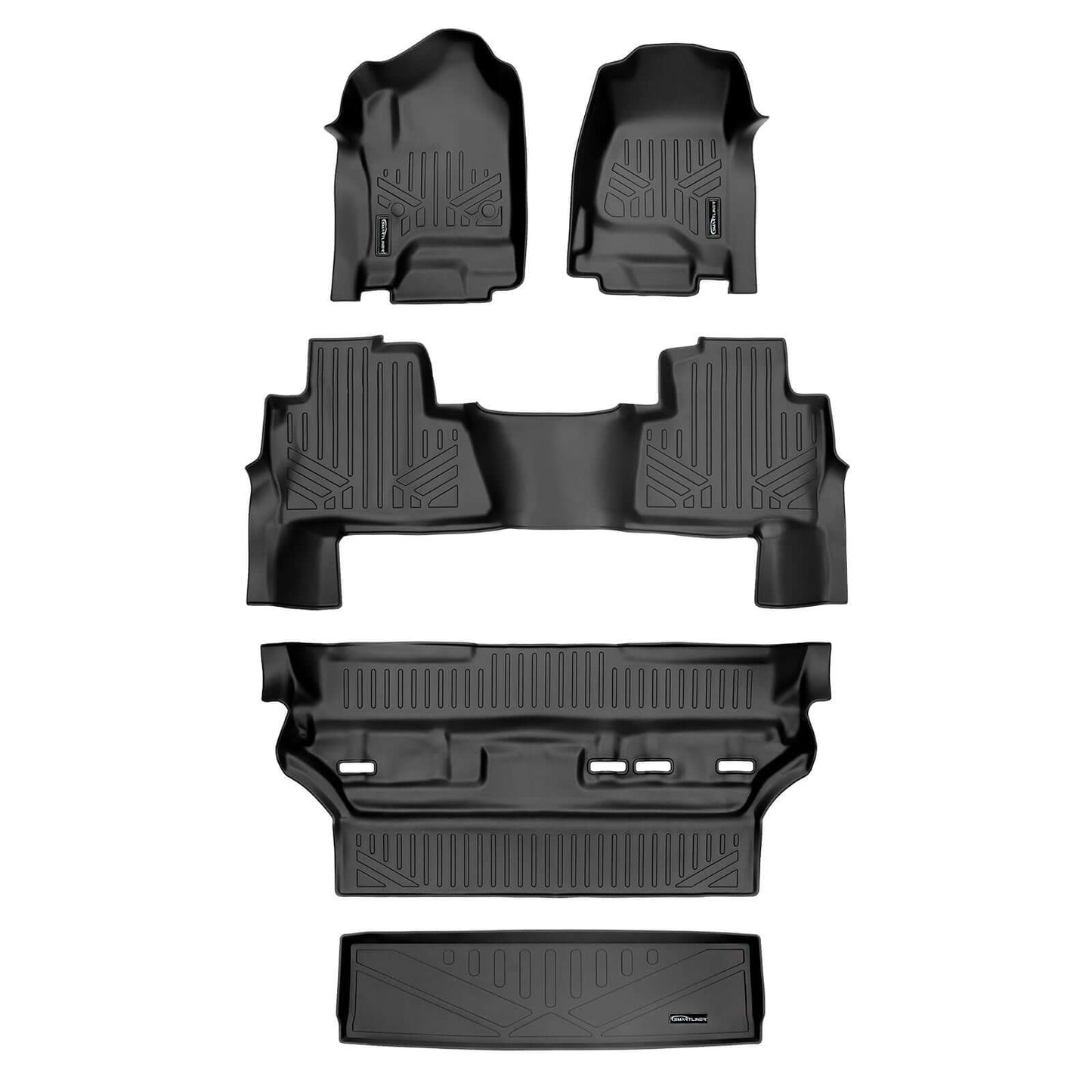 SMARTLINER Custom Fit Floor Mats 3 Rows and Cargo Liner Behind 2nd Row Set Black 2015 - 2020 Tahoe / Yukon with 2nd Row Bench Seats