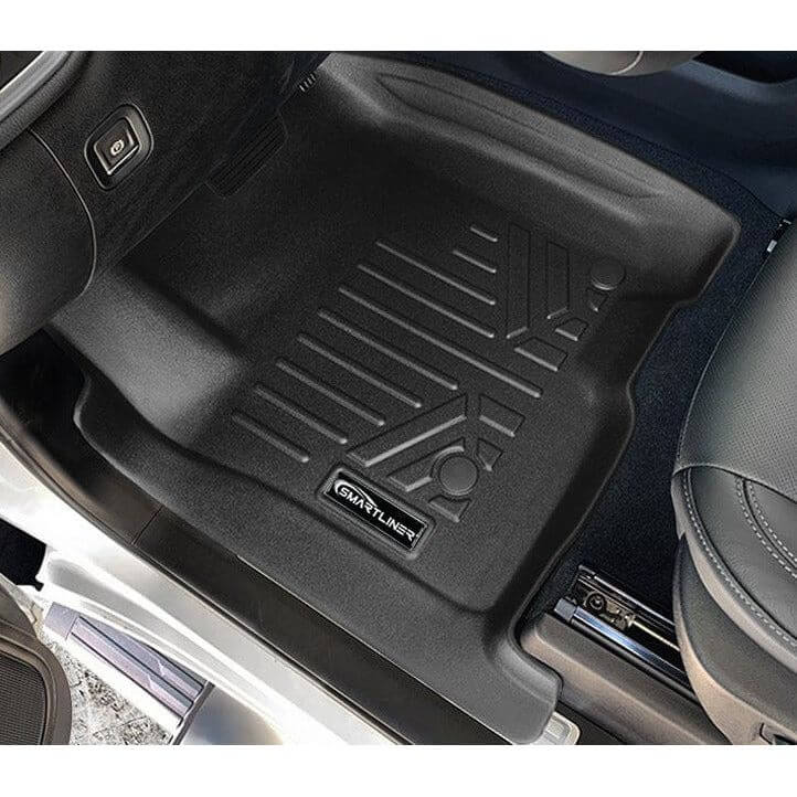 Smart Trim™ Custom Fit Floor Liners For 2019-2024 Chevrolet Silverado 1500 Double Cab with Carpet Flooring and 1st Row Bench Seat without OTH coverage (without 2nd Row Under Seat Storage)