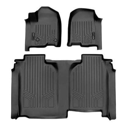 SmartCoverage™ Custom Fit Floor Liners For 2019-2024 Chevrolet Silverado 1500 Crew Cab With 1st Row Bench Seat (No OTH Coverage) and Carpeted Flooring without the 2nd Row Underseat Storage