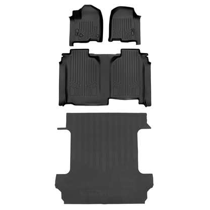 SmartCoverage™ Custom Fit Floor Liners For 2019-2024 Chevrolet Silverado 1500 Crew Cab With 1st Row Bench Seat (No OTH Coverage) and Carpeted Flooring without the 2nd Row Underseat Storage