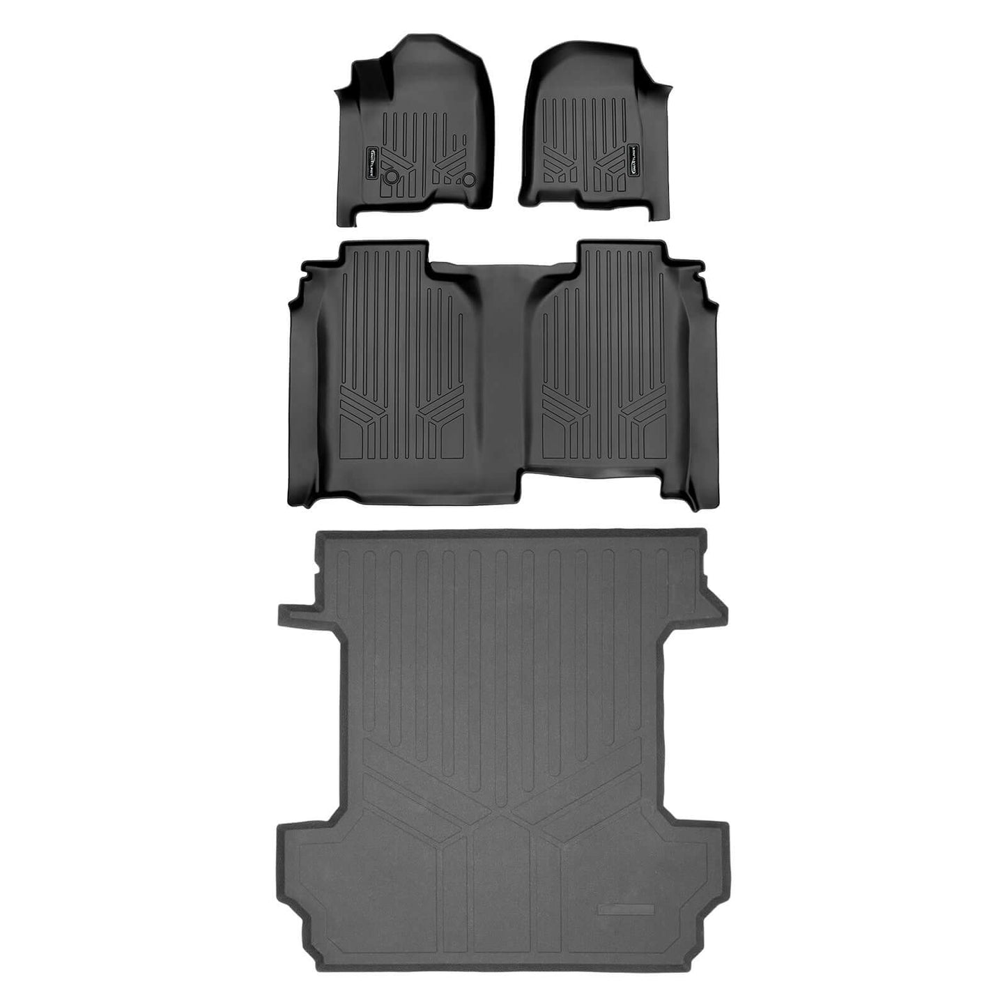 SmartCoverage™ Custom Fit Floor Liners For 2019-2025 Chevrolet Silverado 1500 Crew Cab With 1st Row Bucket Seats and Carpeted Flooring without the 2nd Row Underseat Storage