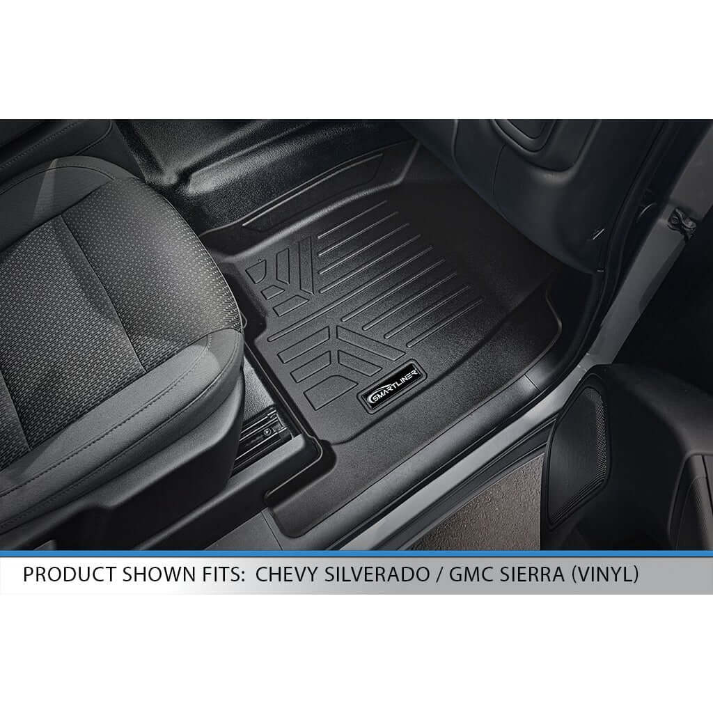 SMARTLINER Custom Fit Floor Liners For 2019-2026 GMC Sierra 1500 Double Cab With 1st Row Bench Seat (No OTH Coverage) & Vinyl Flooring