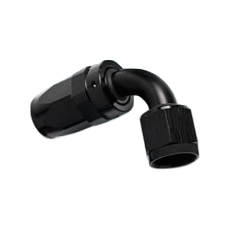 -12AN Female 90° Hose End, Swivel Style, Black Hard Anodized Aluminum