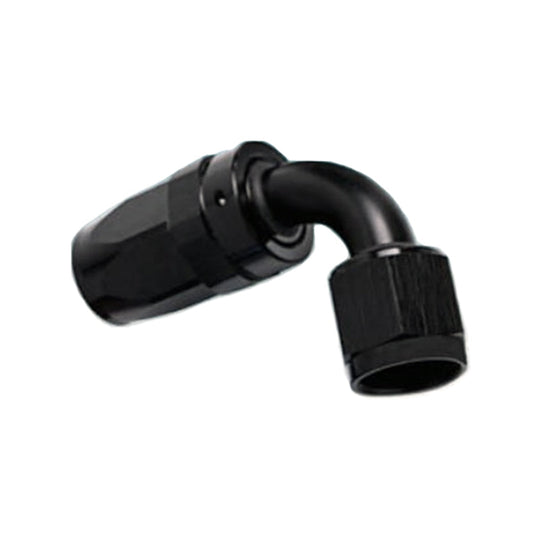 -12AN Female 90° Hose End, Swivel Style, Black Hard Anodized Aluminum