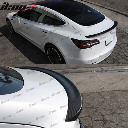 2017-2023 Tesla Model 3 Front Lip + Rear Spoiler IKON Style Real Carbon Fiber