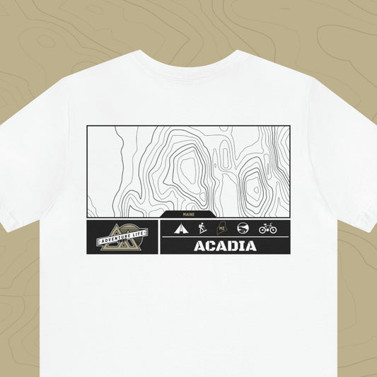 Acadia National Park - Adventure Life Trail Topographic Garment Dyed Tee