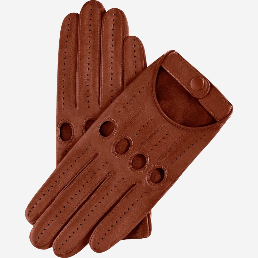 Alessa (cognac) - Classic Italian lambskin leather driving gloves