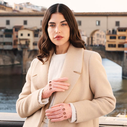 Alessa (pink) - Classic Italian lambskin leather driving gloves
