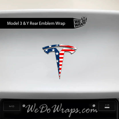 American Flag Tesla Emblem Decals (Front + Back) | Model 3