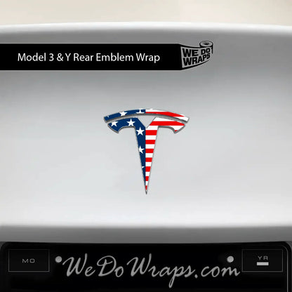 American Flag Tesla Emblem Decals (Front + Back) | Model Y
