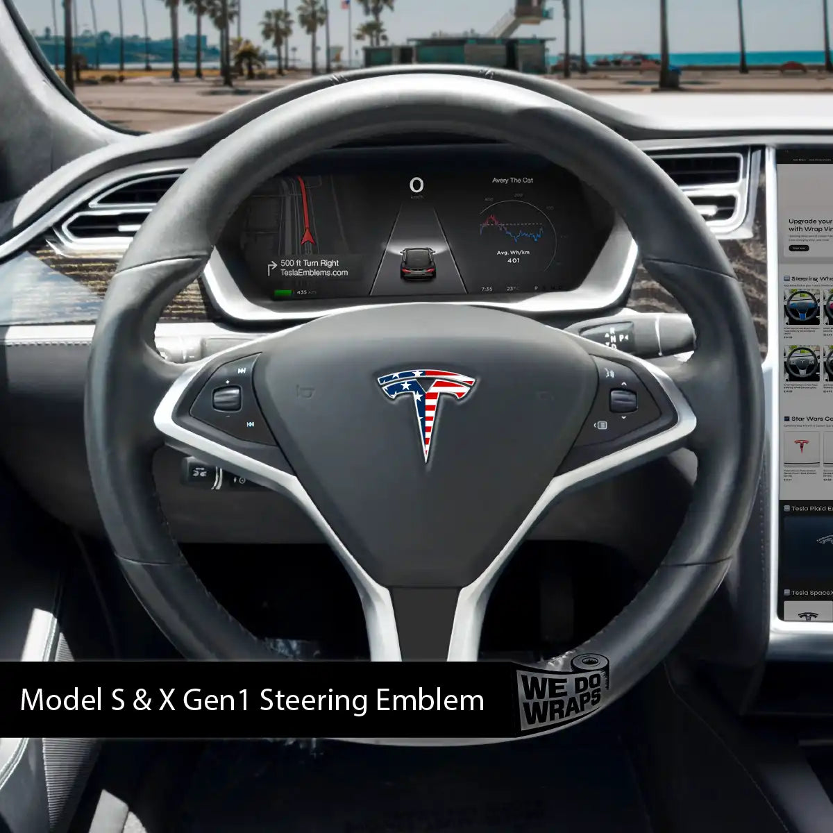 American Flag Tesla Steering Wheel Emblem Decal | Model S