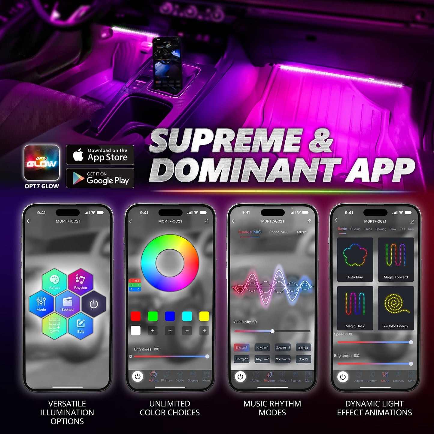 AURA PRO for Civic Hatchback LED Lighting Bundle: OLED Tail lights + Interior + Grille w- Bluetooth APP and Remote Controlled
