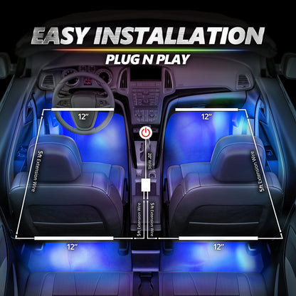 AURA PRO LED Interior Ambient Lighting Kit (4 x 12 Inch or 6 x 12-Inch) - Bluetooth Enabled APP Full Color Spectrum