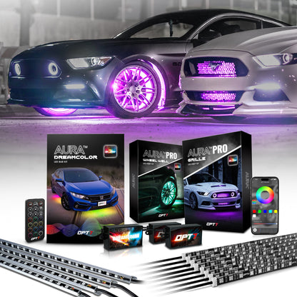 AURA PRO Exterior Pack Bundle (Grille LED Kit + Wheel Well Kit + DreamColor Underglow LED Kit) - Bluetooth  APP and Remote Controlled