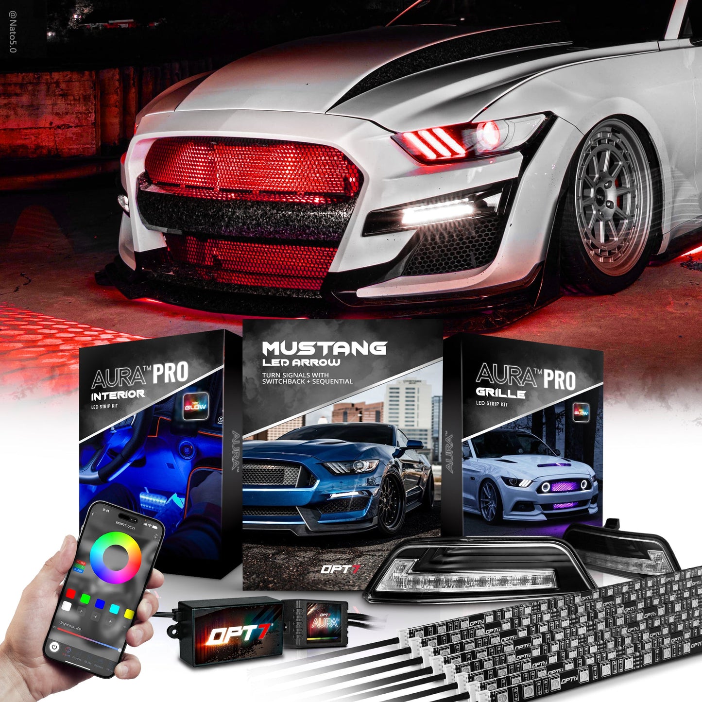 AURA PRO 15-17 Mustang: Arrow Turn + Interior + Grille w- Bluetooth APP and Remote Controlled