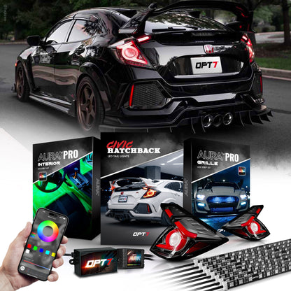 AURA PRO for Civic Hatchback LED Lighting Bundle: OLED Tail lights + Interior + Grille w- Bluetooth APP and Remote Controlled