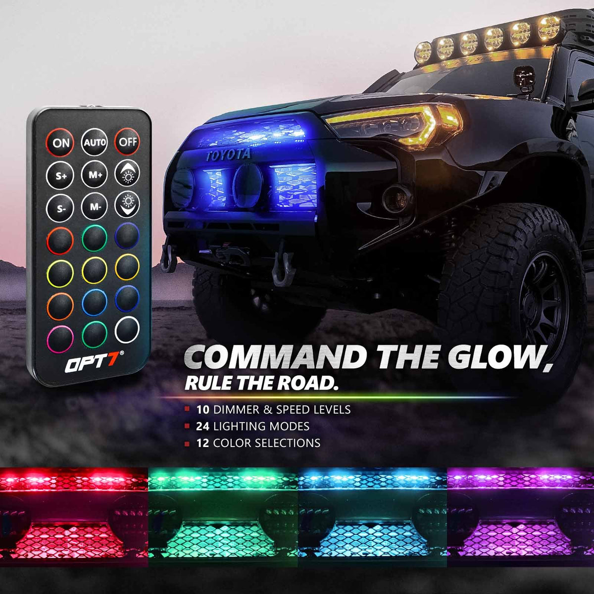 AURA PRO LED Grille Lighting Kit ( 4 x 12-Inch or 4 x 24-Inch) Bluetooth Enabled App - Full Color Spectrum