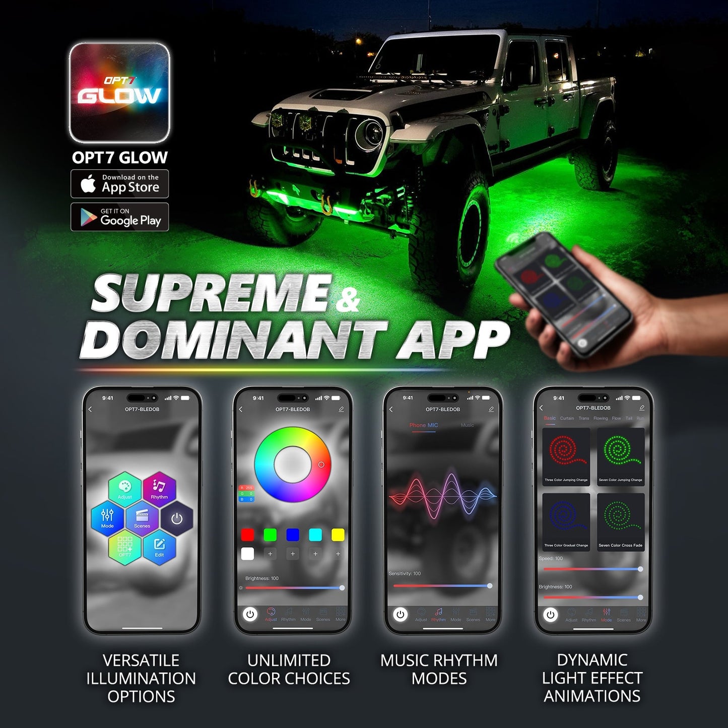AURA PRO LED Lighting Kit for Truck Bundle (Quantum LED Rocklight + Underglow LED Kit + Sidekick LED Kit ) - Bluetooth APP and Remote Controlled