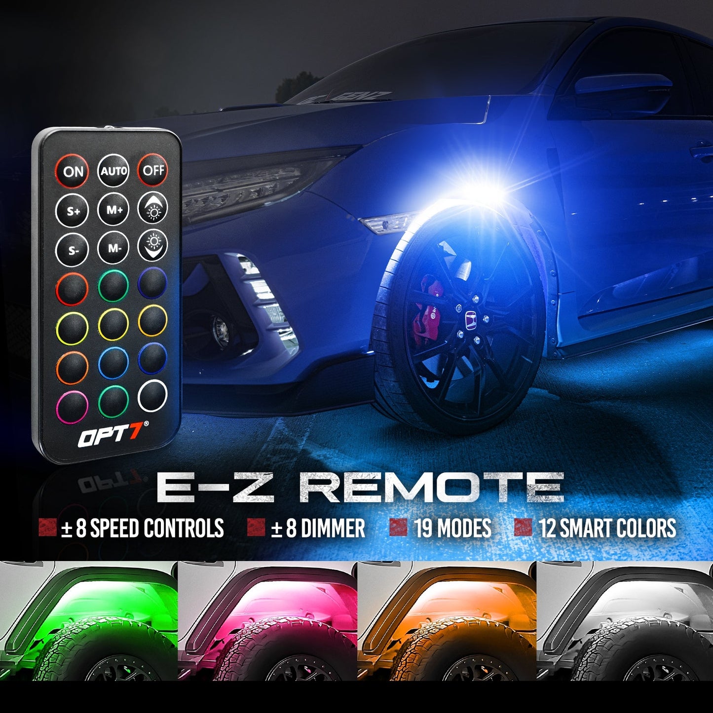 AURA Wheel Well LED Lighting Kit 24-Inch Multi-Color Strips x 4 - Remote Control Full Color Spectrum
