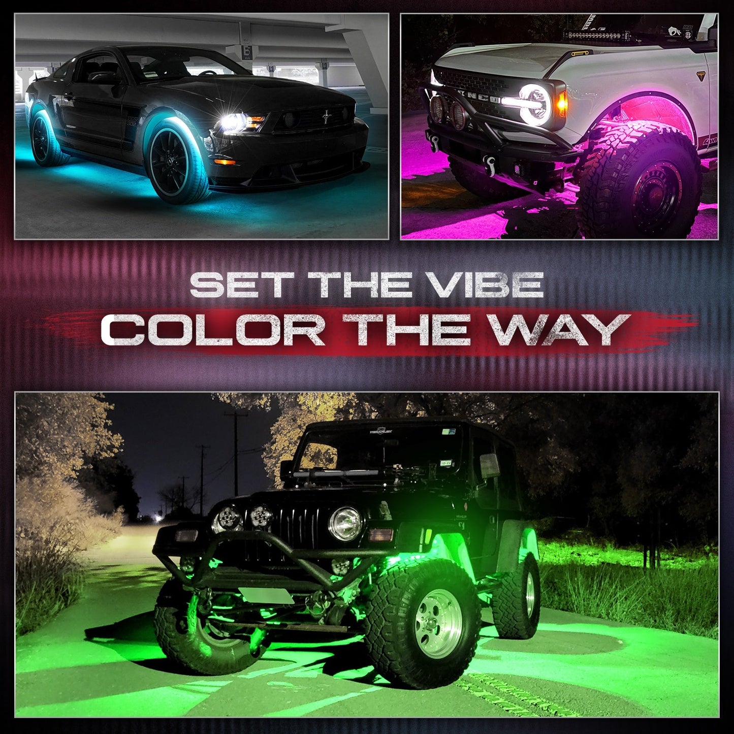 AURA PRO Exterior Pack Bundle ( Wheel Well LED Kit + Grille LED Kit + Underglow LED Kit ) - Bluetooth APP and Remote Controlled