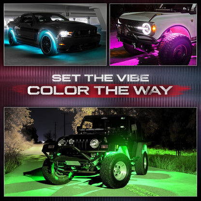 AURA PRO Exterior Pack Bundle ( Wheel Well LED Kit + Grille LED Kit + Underglow LED Kit ) - Bluetooth APP and Remote Controlled