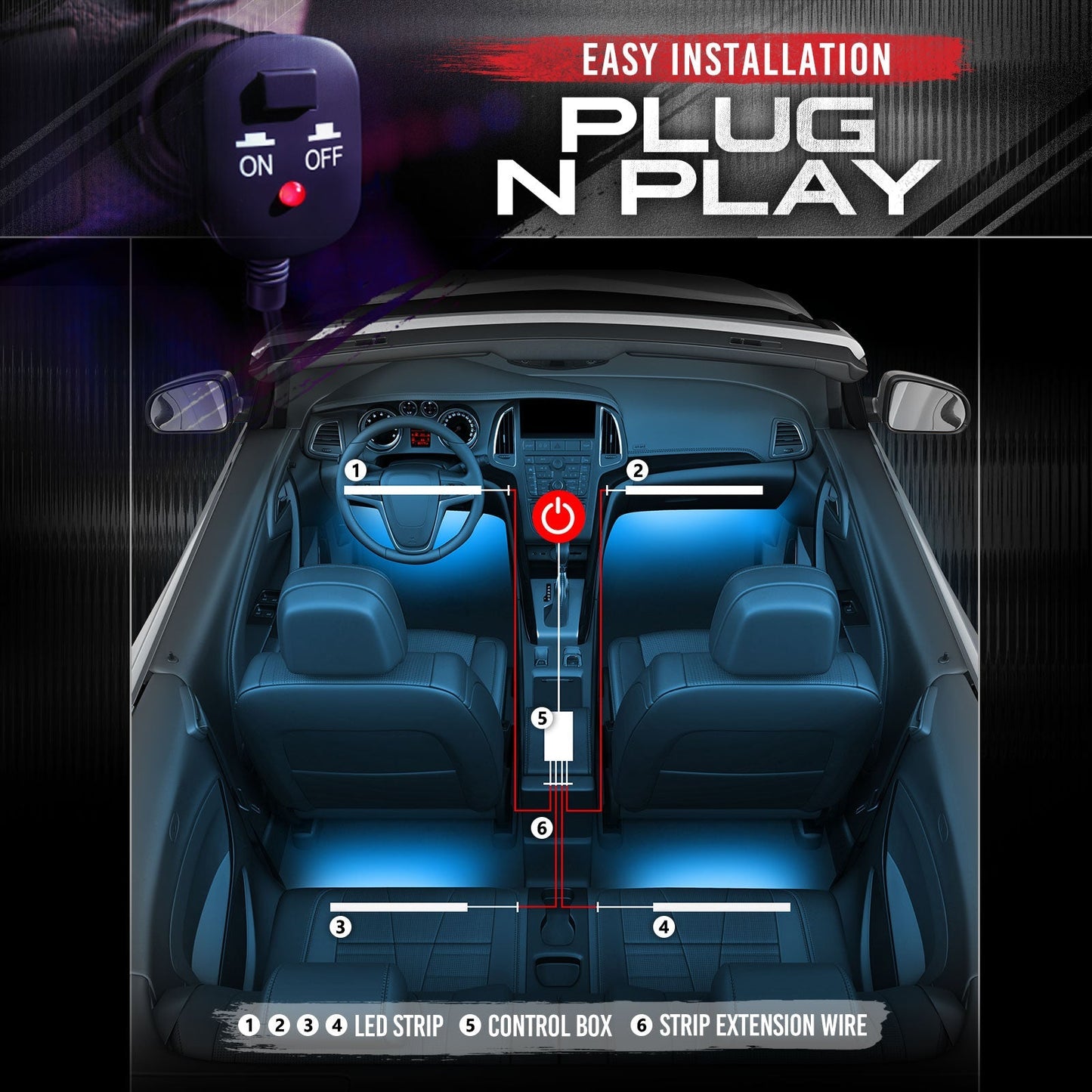 AURA LED Double Row Interior Ambient Lighting Kit - Remote Control Full Color Spectrum