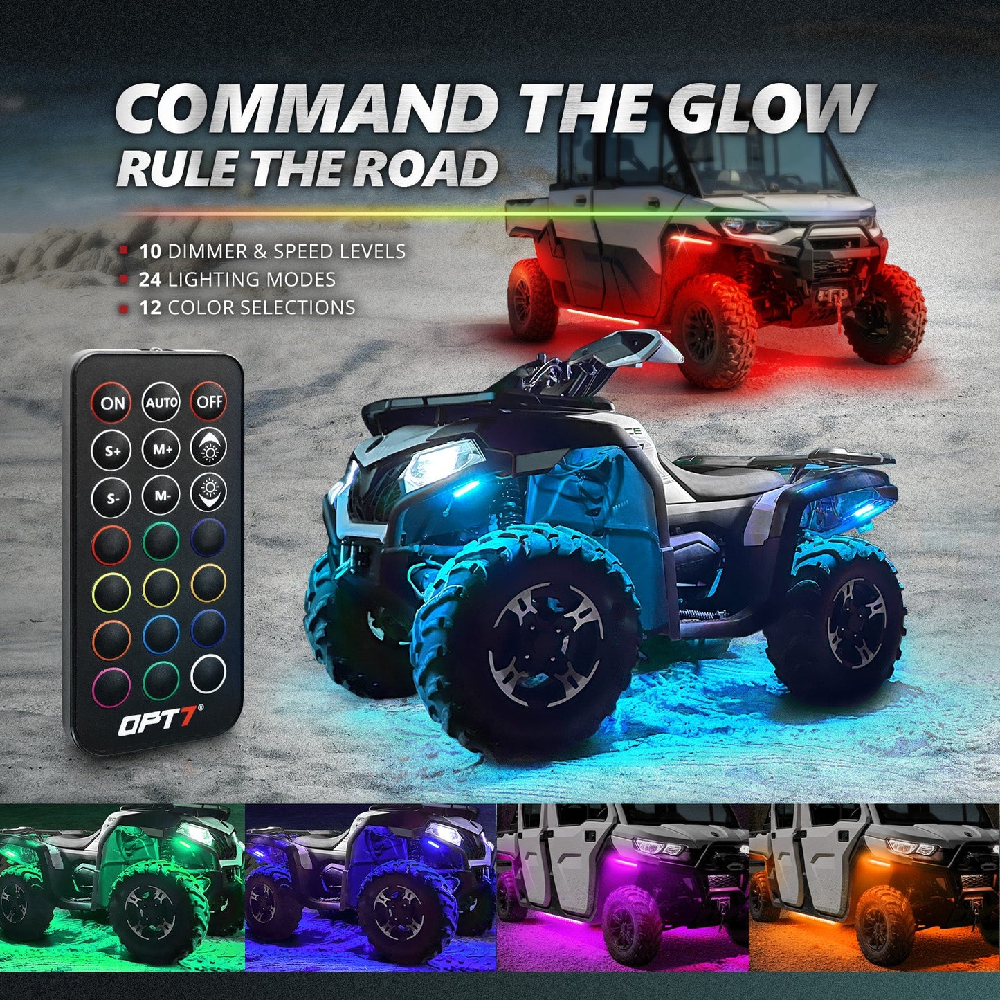 AURA PRO ATV-UTV Underbody Glow LED Lighting Kit - Bluetooth Enabled APP - Full Color Spectrum