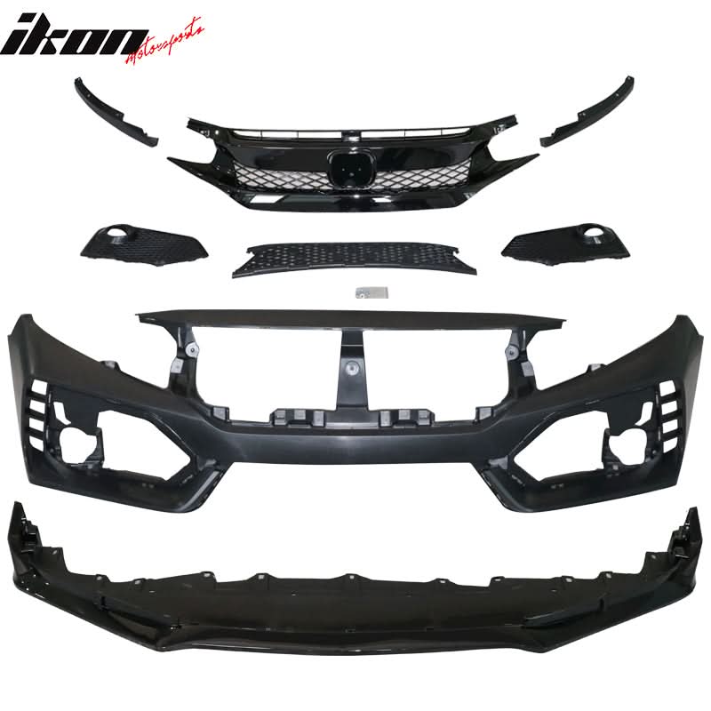 2016-2021 Honda Civic Type R Gloss Black Front Bumper Cover & Lip