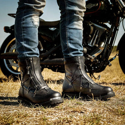 Hot Leathers Men's Black 7-Inch Leather Lace Up Boots with Zipper Closure BTM1009
