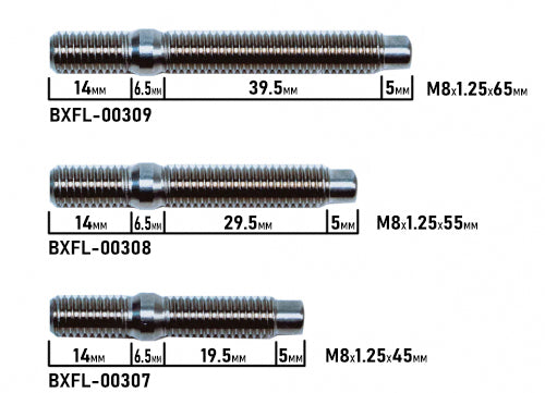 BLOX Racing Stainless Steel Intake/Exhaust Manifold Studs - M8x1.25 65mm Singles, 7-10 Piece Kits