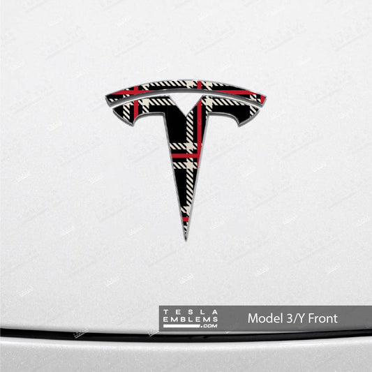 Black Plaid Tesla Emblem Decals (Front + Back Emblem Decals) | Model Y