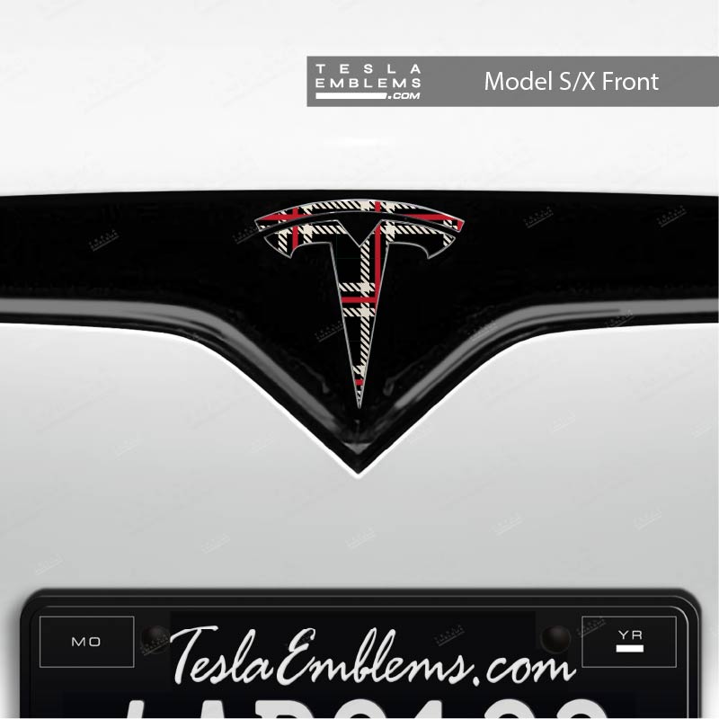 Black Plaid Tesla Emblem Decals (Front + Back Emblem Decals) | Model X