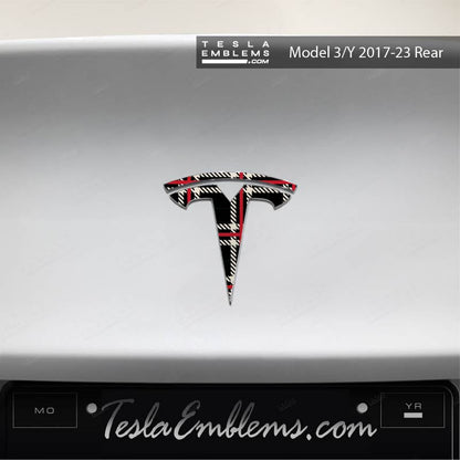 Black Plaid Tesla Emblem Decals (Front + Back Emblem Decals) | Model Y