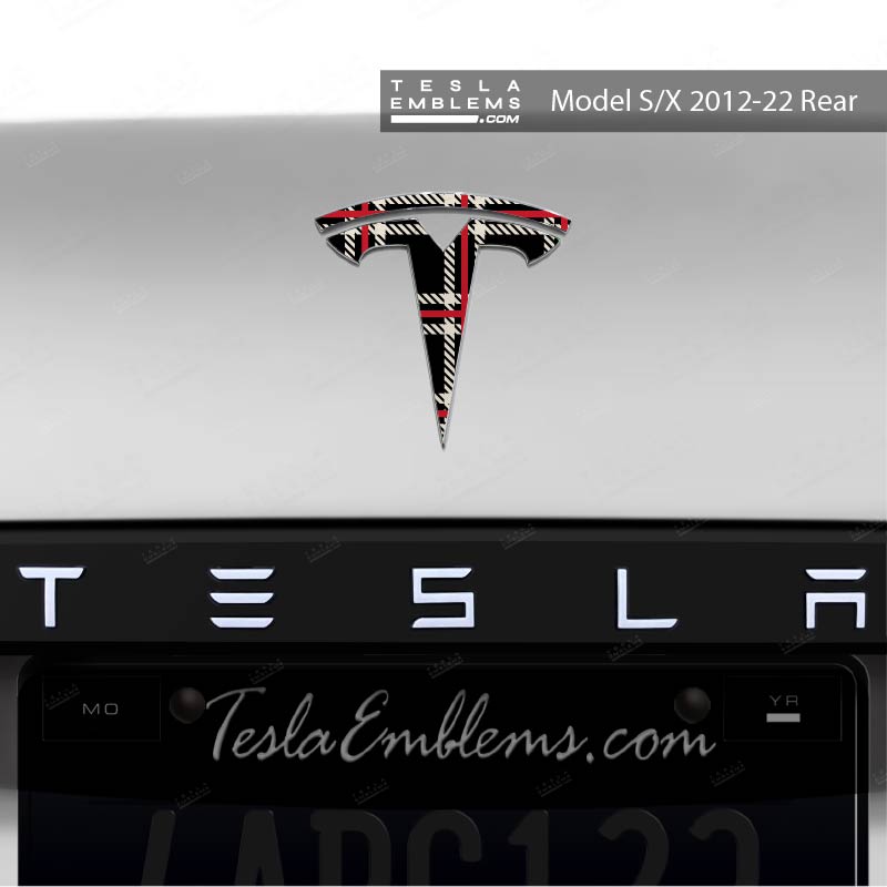 Black Plaid Tesla Emblem Decals (Front + Back) | Model X