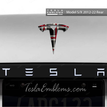 Black Plaid Tesla Emblem Decals (Front + Back) | Model X
