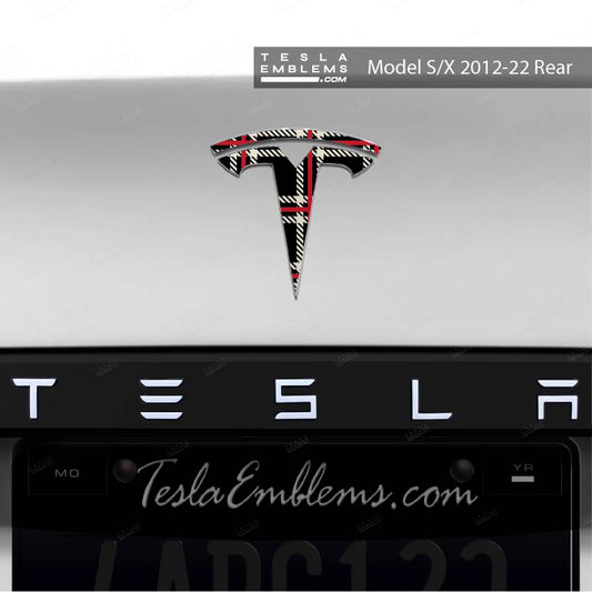 Black Plaid Tesla Emblem Decals (Front + Back Emblem Decals) | Model X