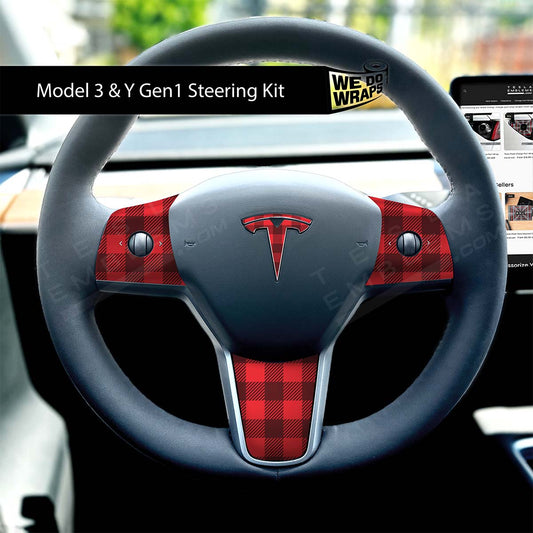 Buffalo Plaid Tesla Steering Wheel Trim Decal Kit (4pcs) | M3 2017-Jan 2024
