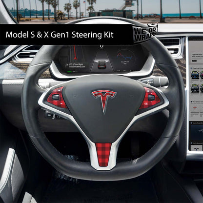 Buffalo Plaid Tesla Steering Wheel Wrap | Model X