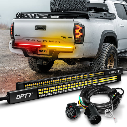Redline Parlux Triple Row LED Tailgate Light Bar for Tacoma Bundle with 7 Pin to 4 Pin Trailer Extension Adapter Harness With Reverse Wire