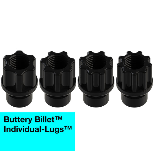 buttery billet™ Individual-Lugs™ - Open End - For 4 Lug Wheels - Each Lug Nut Is Unique (Made to order)