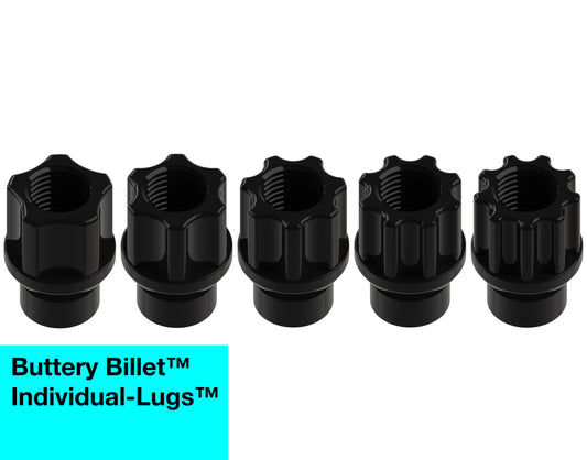buttery billet™ Individual-Lugs™ - Open End - For 5 Lug Wheels - Each Lug Nut Is Unique (Made to order)