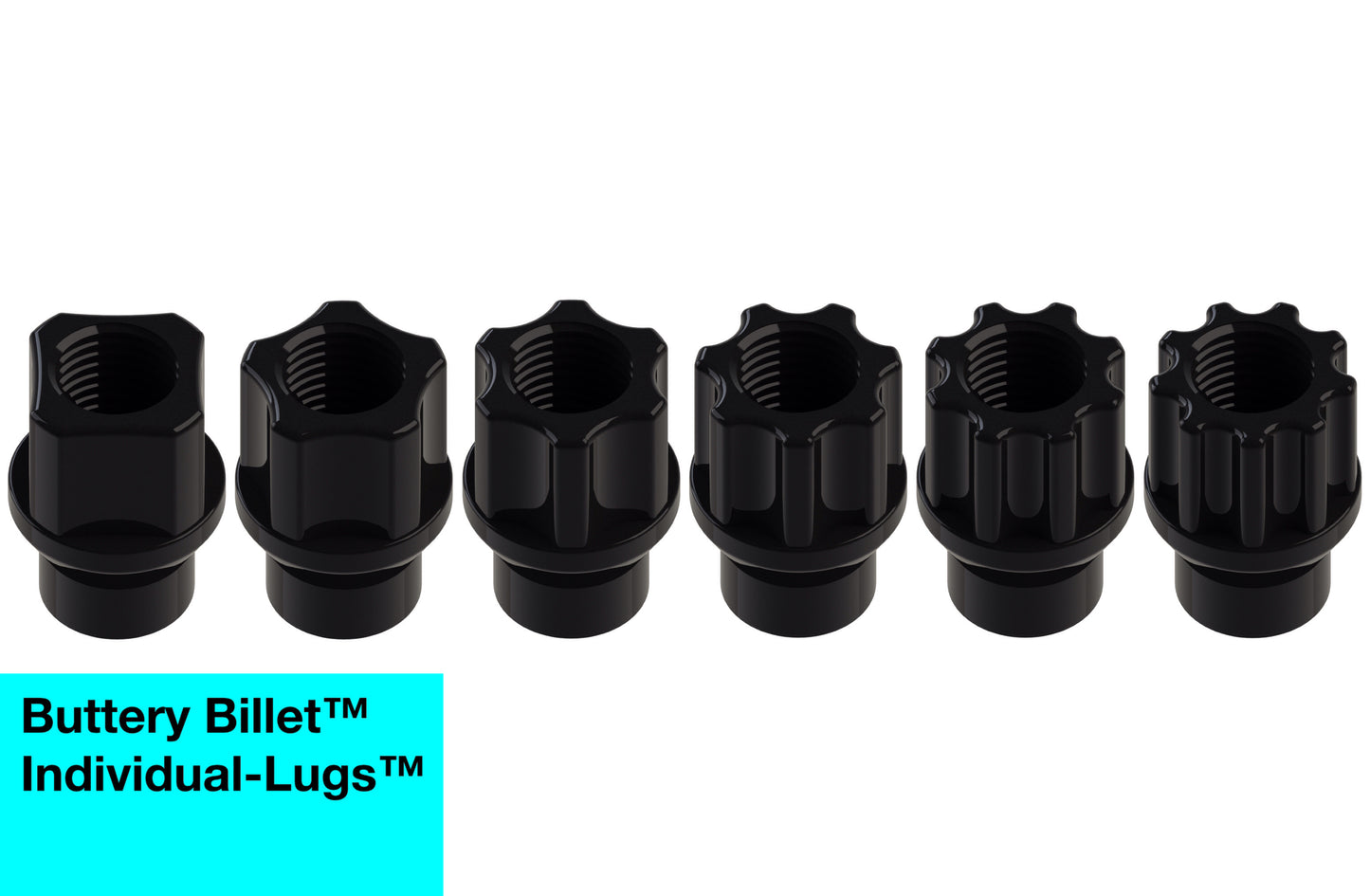 buttery billet™ Individual-Lugs™ - Open End - For 6 Lug Wheels - Each Lug Nut Is Unique (Made to order)
