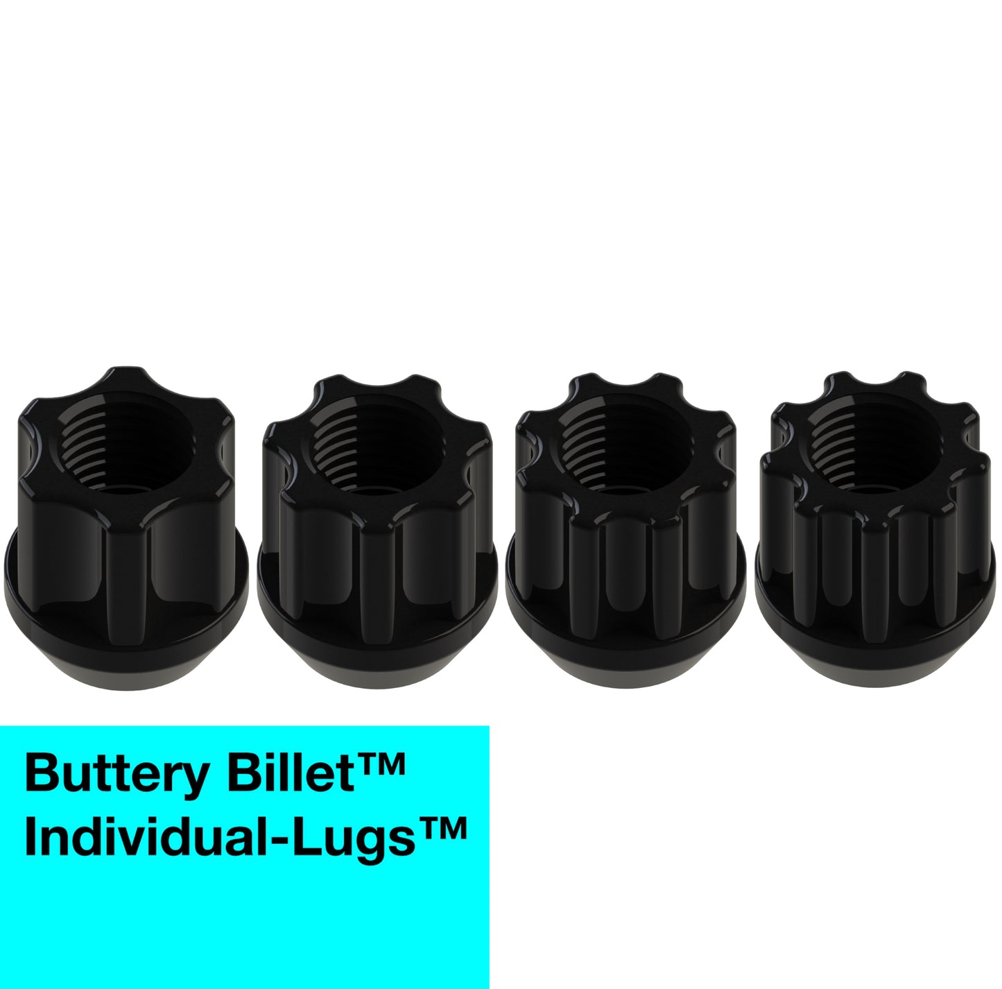 buttery billet™ Individual-Lugs™ - Open End - For 4 Lug Wheels - Each Lug Nut Is Unique (Made to order)